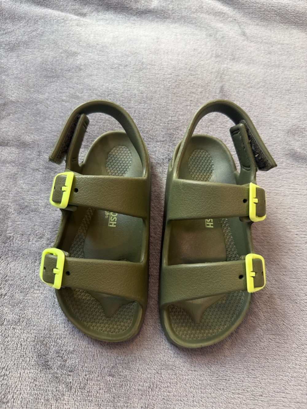 OshKosh B'gosh Olive Green Sandals with Neon Buckles